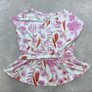 Anthropologie 9-H15 STCL Women’s White Pink Floral Short Sleeve Blouse Sz Large